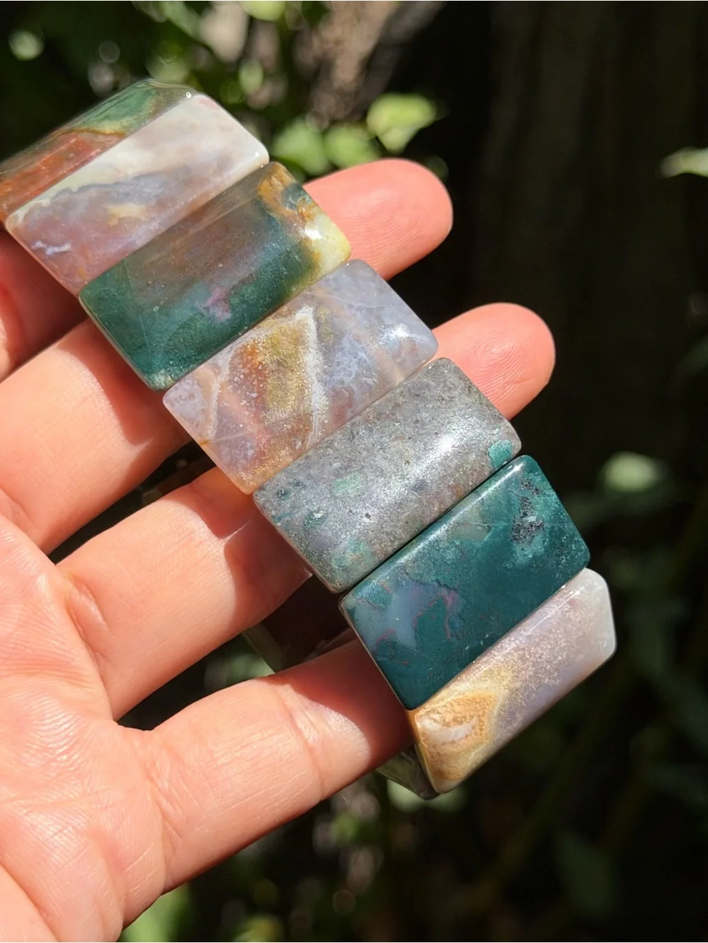 Wide Natural Multi-Color Ocean Jasper Stretch Bracelet Soft Bangle 2033